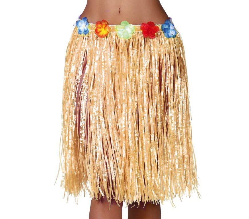 FALDA HAWAIANA FLORES PAJA 55 CMS BL REF 17634
