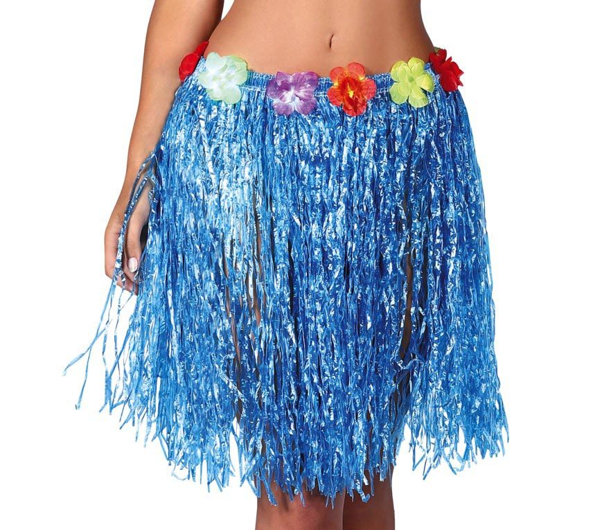 FALDA HAWAIANA FLORES AZUL 50CMS BL REF 17631
