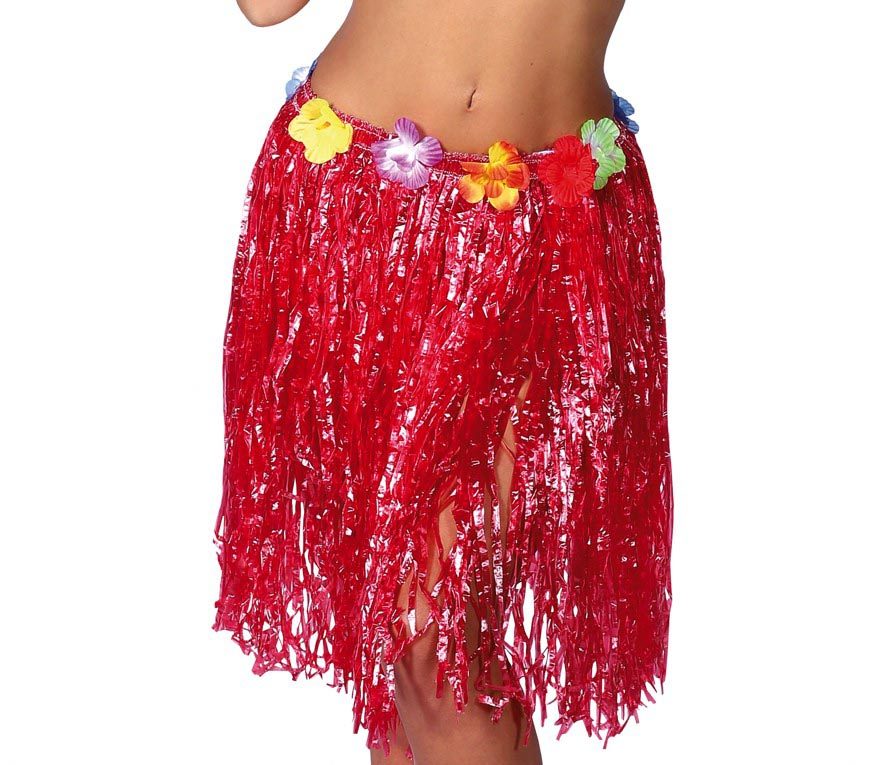 FALDA HAWAIANA FLORES 50CM ROJA BL REF 17635