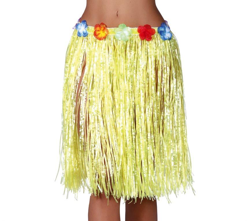 FALDA HAWAIANA FLORES 50CM AMARILLA BL REF.17630