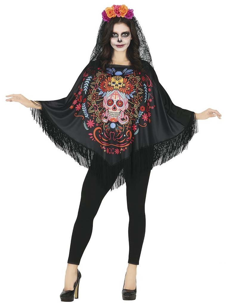 PONCHO DAY OF THE DEATH ADULTA TALLA M BL REF 79803