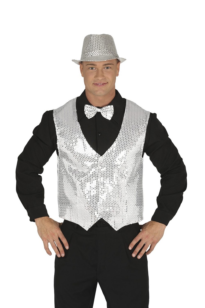 CHALECO LENTEJUELAS PLATEADO ADULTO BL REF 17350
