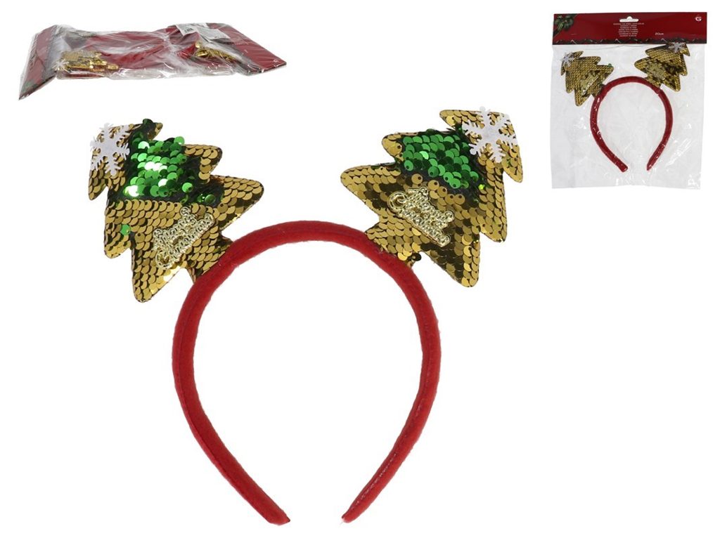 [137968] DIADEMA ARBOLES NAVIDAD LENTEJUELAS 20 CM