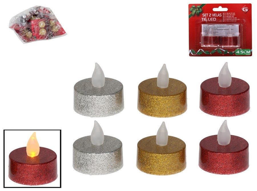 [138400] VELAS TE LED GLITTER 3 SURTIDOS 4.5 CM 2 UDS