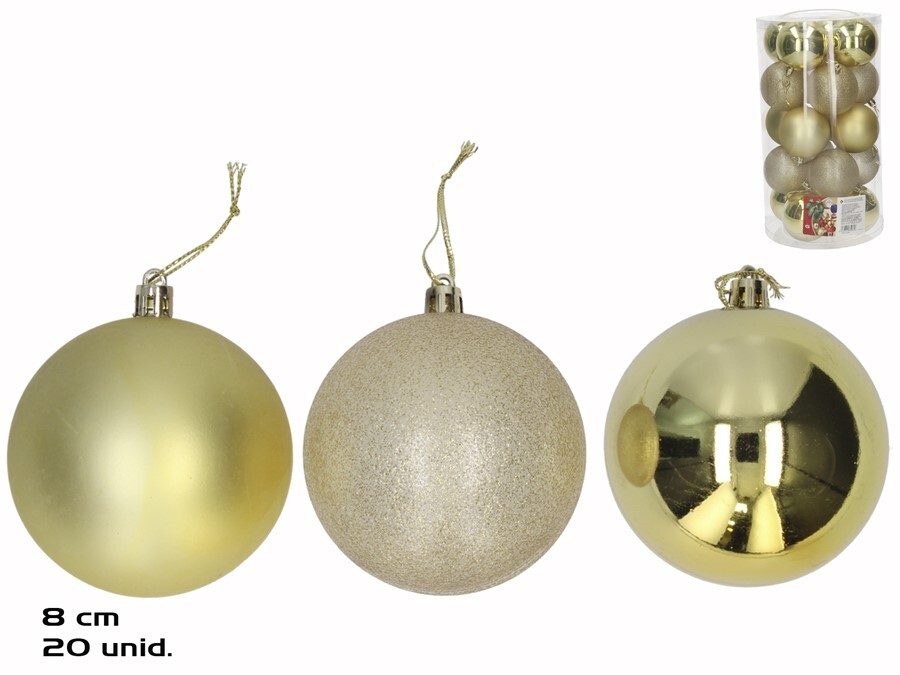 [138416] BOLA NAVIDAD ORO 3 SURTIDOS 8 CM 20 UDS