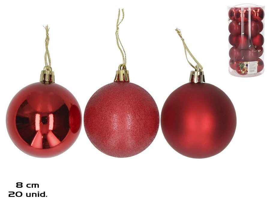[138417] BOLA NAVIDAD ROJO 3 SURTIDOS 8 CM 20 UDS