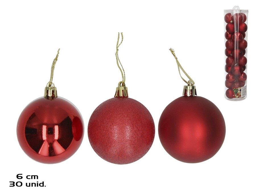 [138452] BOLAS NAVIDAD MILO ROJO SURTIDAS 6 CM 30 UDS