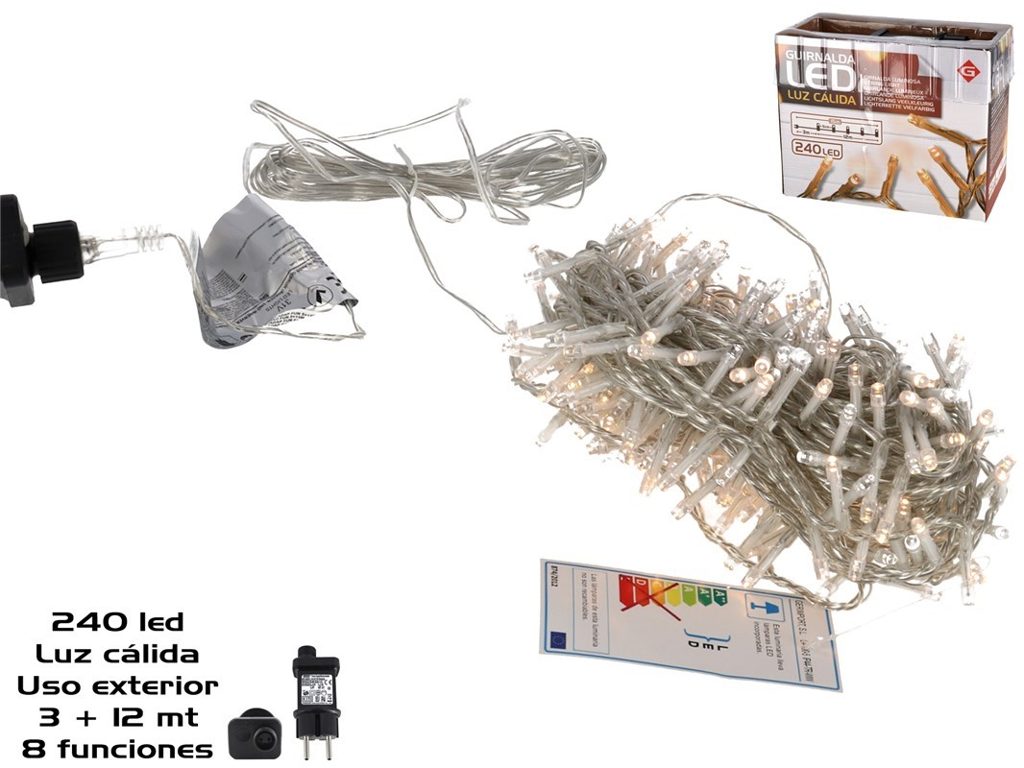 [138458] GUIRNALDA 240 LED LUZ CALIDA EXTERIOR ADAP FUN 3 + 12 MTS