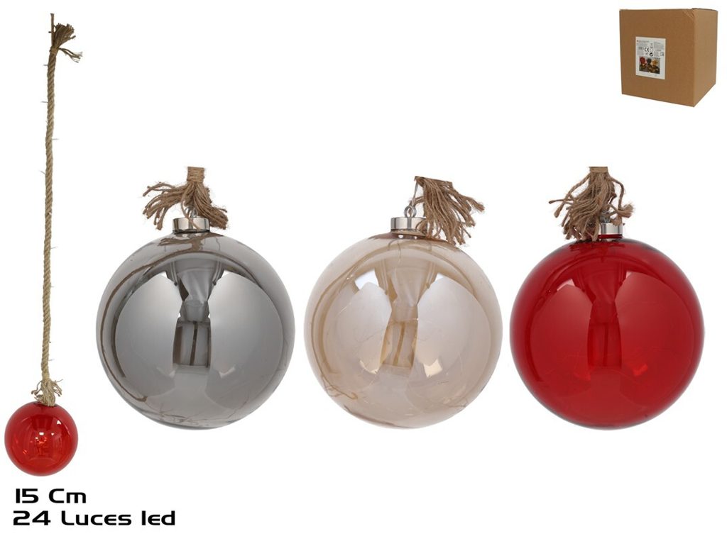 [138479] BOLA CUERDA 3 SURTIDOS 24 LED 15 CM 1 MTS