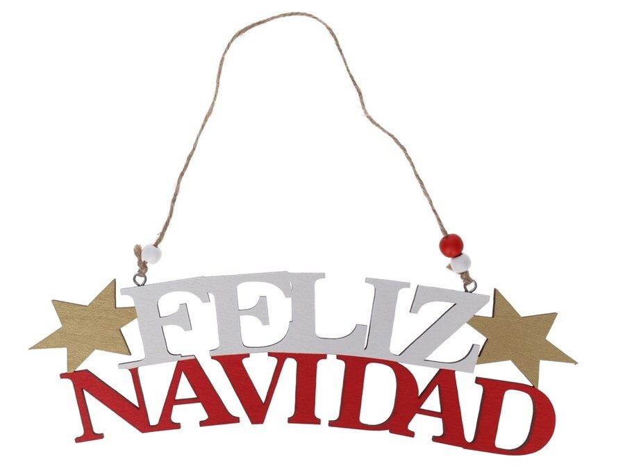 [138490] COLGANTE MADERA FELIZ NAVIDAD 8 X 27 CM