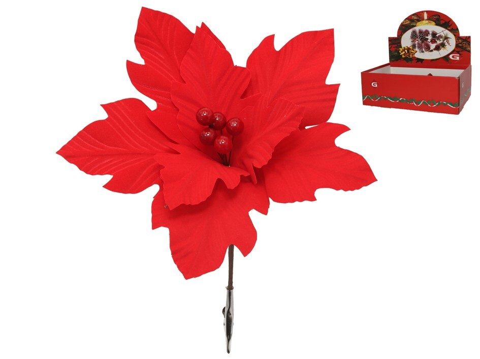 [138677] FLOR NAVIDAD ROJA CON CLIP 24 CM