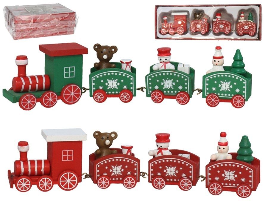[138728] TREN NAVIDAD DECORATIVO MADERA ROJO Y VERDE