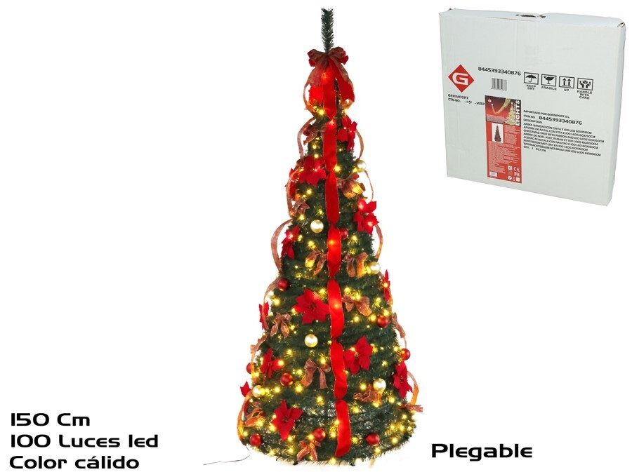 [138744] ARBOL NAVIDAD CON CINTA Y 100 LED 60 X 150 CM