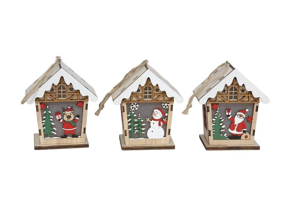 [138749] CASA XMAS MADERA 5 LUCES 3 SURTIDOS 10 CM