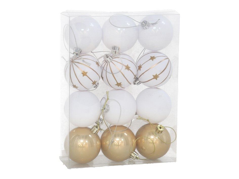 [138751] BOLA NAVIDAD ZURA BLANCO/ORO 6 CM 12 UDS