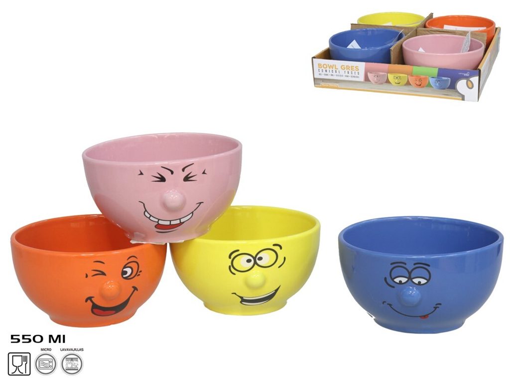 [145366] BOWL CERAMICA COMICAL FACES 550 ML