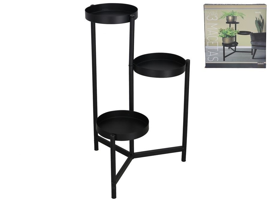 [145377] MUEBLE STAND NEGRO 3 MACETAS 36 X 32 X 58 CM