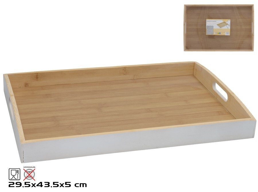 [145408] BANDEJA BAMBU KILIAN BLANCO Y NATURAL 43.5 X 29.5 X 5 CM
