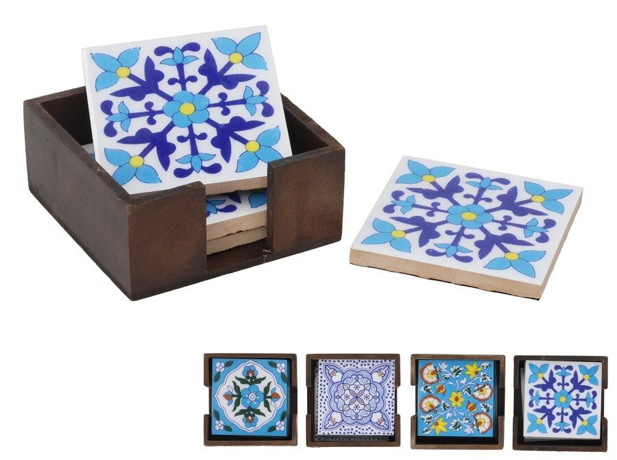 [144711] POSAVASOS CON SOPORTE KASHAYA 9 X 9 X 3 CM