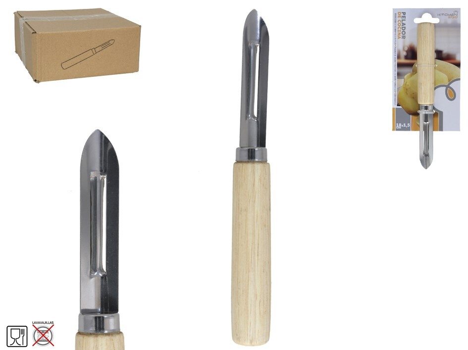 [136234] PELADOR COCINA ACERO MANGO MADERA 18 X 1.5 CM