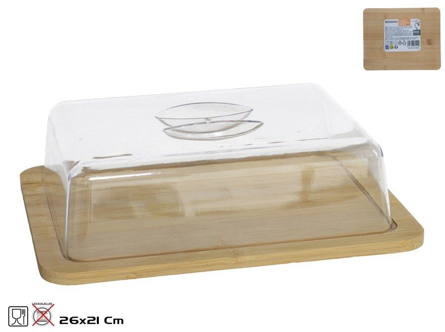 [144177] QUESERA BAMBU RECTANGULAR CON TAPA 26 X 21 CM