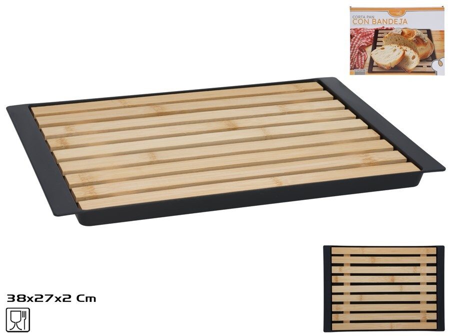 [144192] CORTA PAN BAMBU CON BANDEJA 38 X 27 X 2 CM