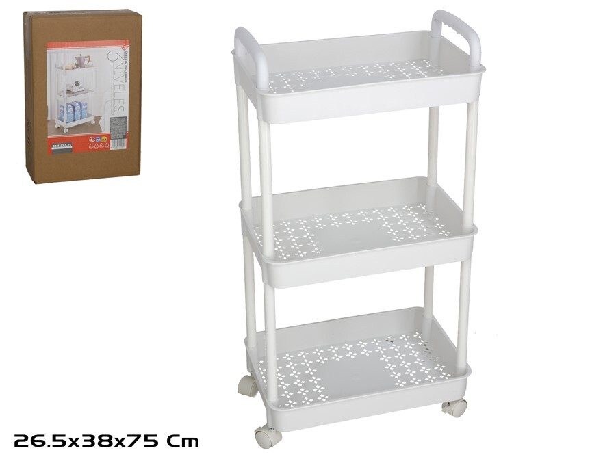 [144214] CARRITO MULTIUSOS BLANCO 3 NIVELES 38.5 X 27.5 X 75 CM