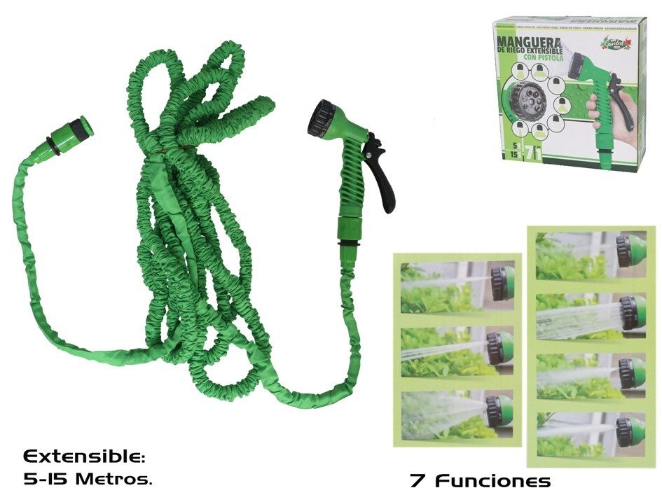 [143959] MANGUERA RIEGO EXTENSIBLE CON PISTOLA 5-15 MTS