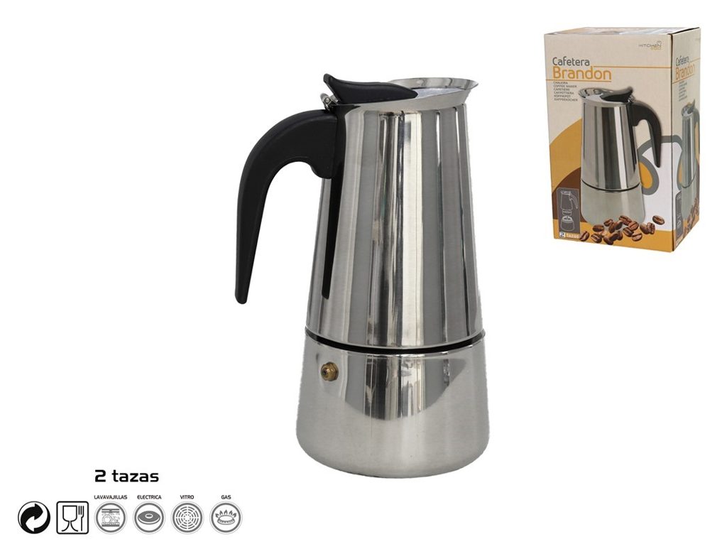 [143469] CAFETERA BRANDON ACERO 2 TAZAS