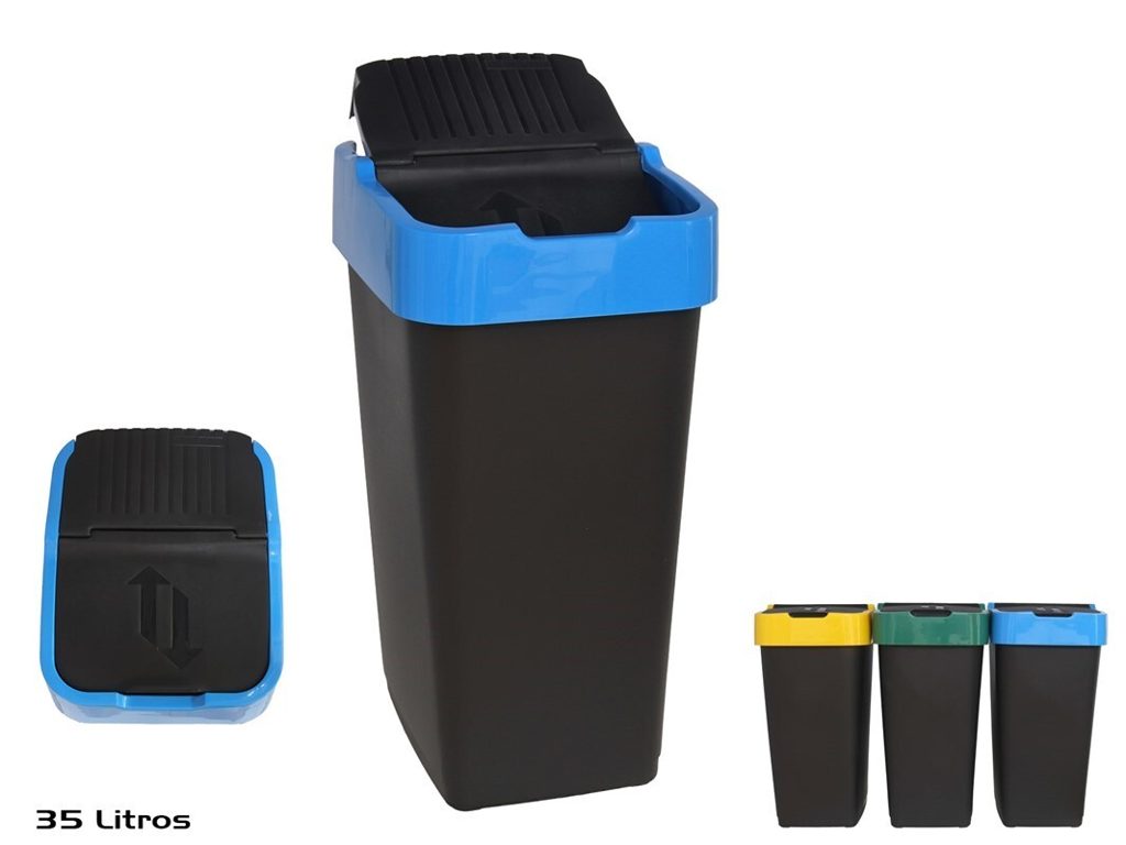 [106990] PAPELERA RECICLA TAPA BASCULANTE 3 SURTIDOS 35 LTS