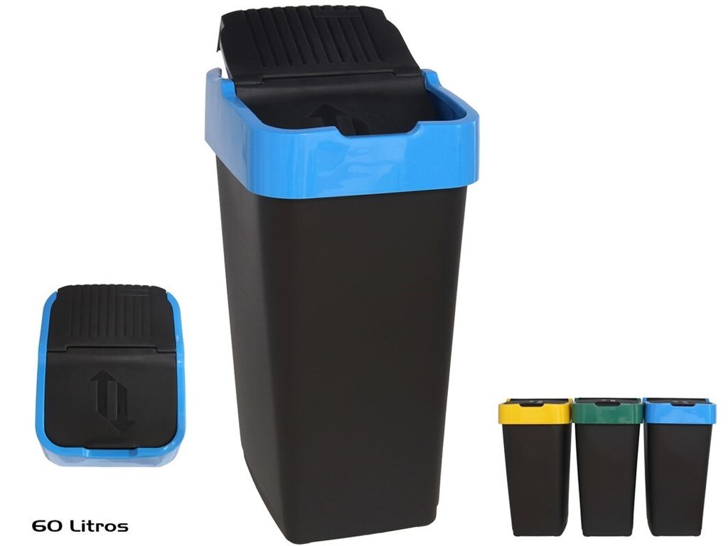 [108967] PAPELERA RECICLA TAPA BASCULANTE 3 SURTIDOS 60 LTS