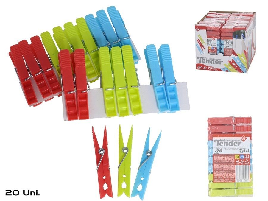 [109071] PINZA TENDER PLASTICO COLORES 7.2 CM 20 UDS