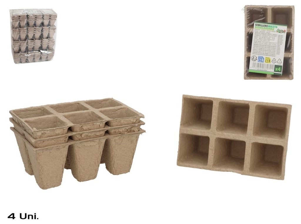 [112156] SEMILLERO 6 CAVIDADES BIODEGRADABLE 4 UDS