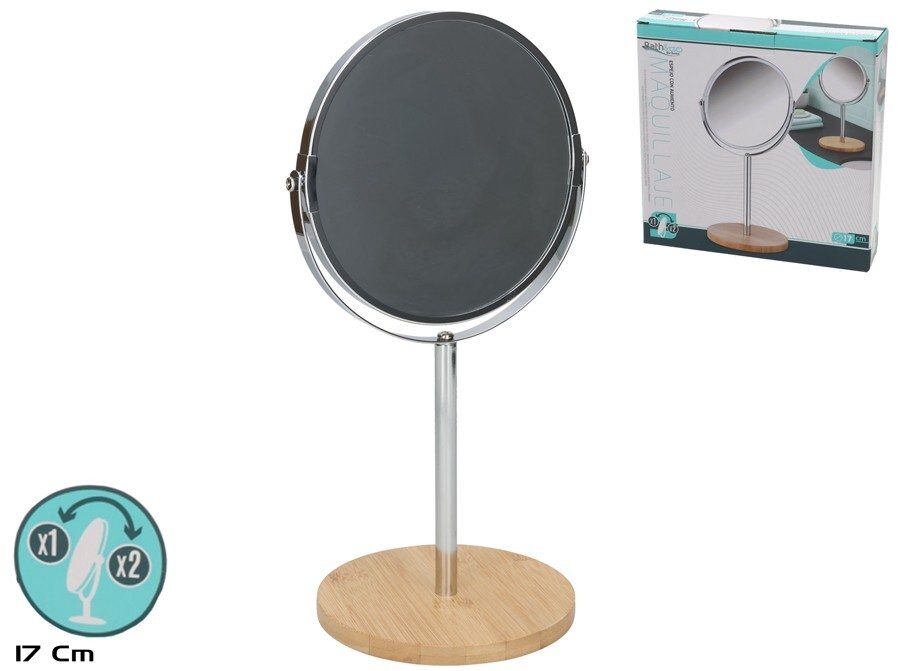 [139638] ESPEJO MAQUILLAJE BAMBU 2 CARAS 17 CM