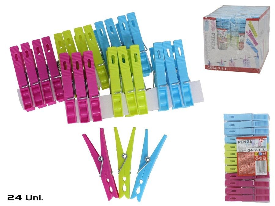 [142963] PINZA PLASTICO COLORES TENDER 9 CM 24 UDS