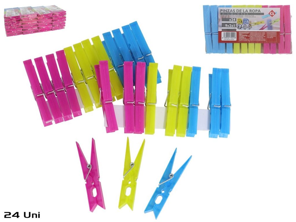 [142965] PINZA PLASTICO COLORES TENDER 9 CM 24 UDS