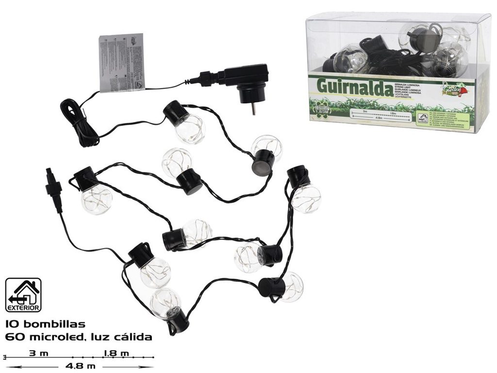 [121878] GUIRNALDA 10 BOMBILLAS 60 MICROLEDS 3 MTS USO EXTERIOR E INTERIOR