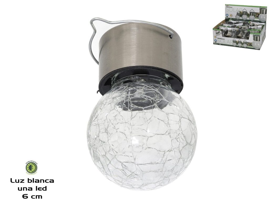 [134560] BOMBILLA SOLAR ACERO/CRISTAL 1 LED 9 X 6 CM