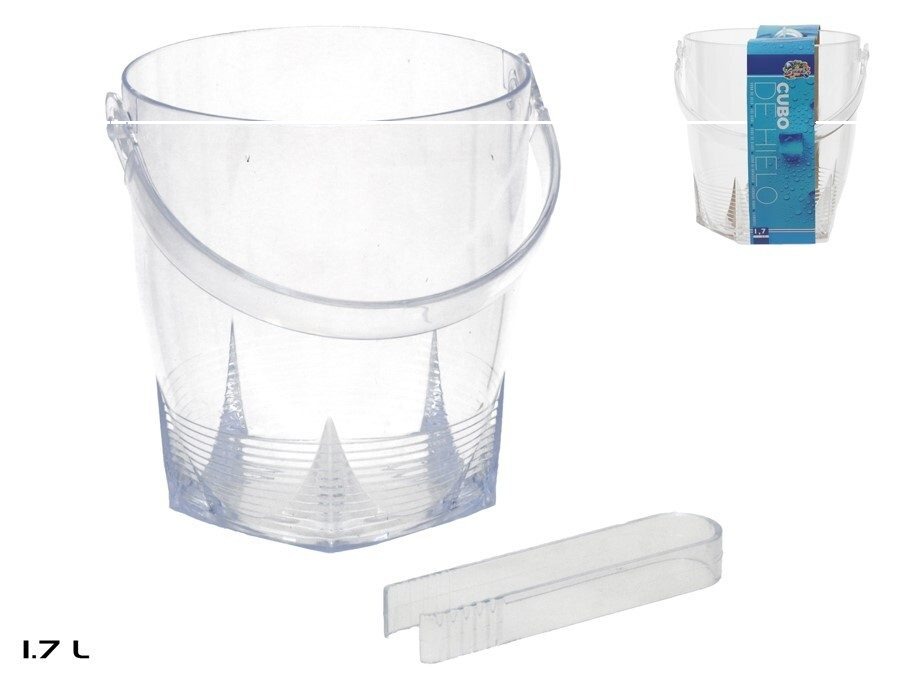 [137271] CUBO HIELO PLASTICO TRANSPARENTE CON PINZAS 14 X 15.8 CM