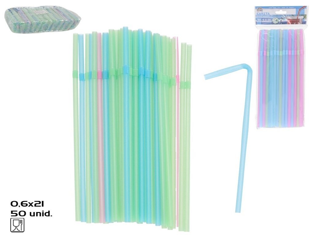 [142011] CAÑITA FLEXIBLE COLORES 21 CM 50 UDS