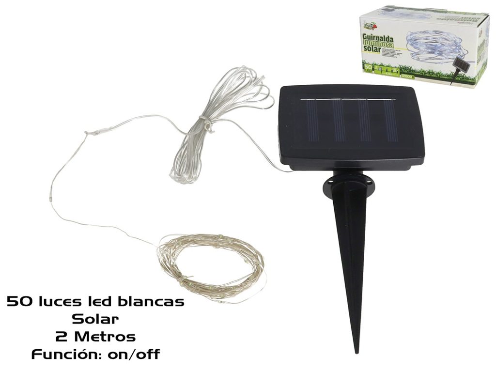 [142042] GUIRNALDA LUMINOSA SOLAR 50 LED BLANCO 2 MTS