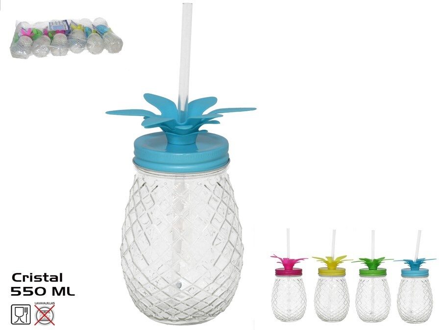 [142063] VASO COCTEL PIÑA 4 SURTIDOS CON PAJITA 550 ML