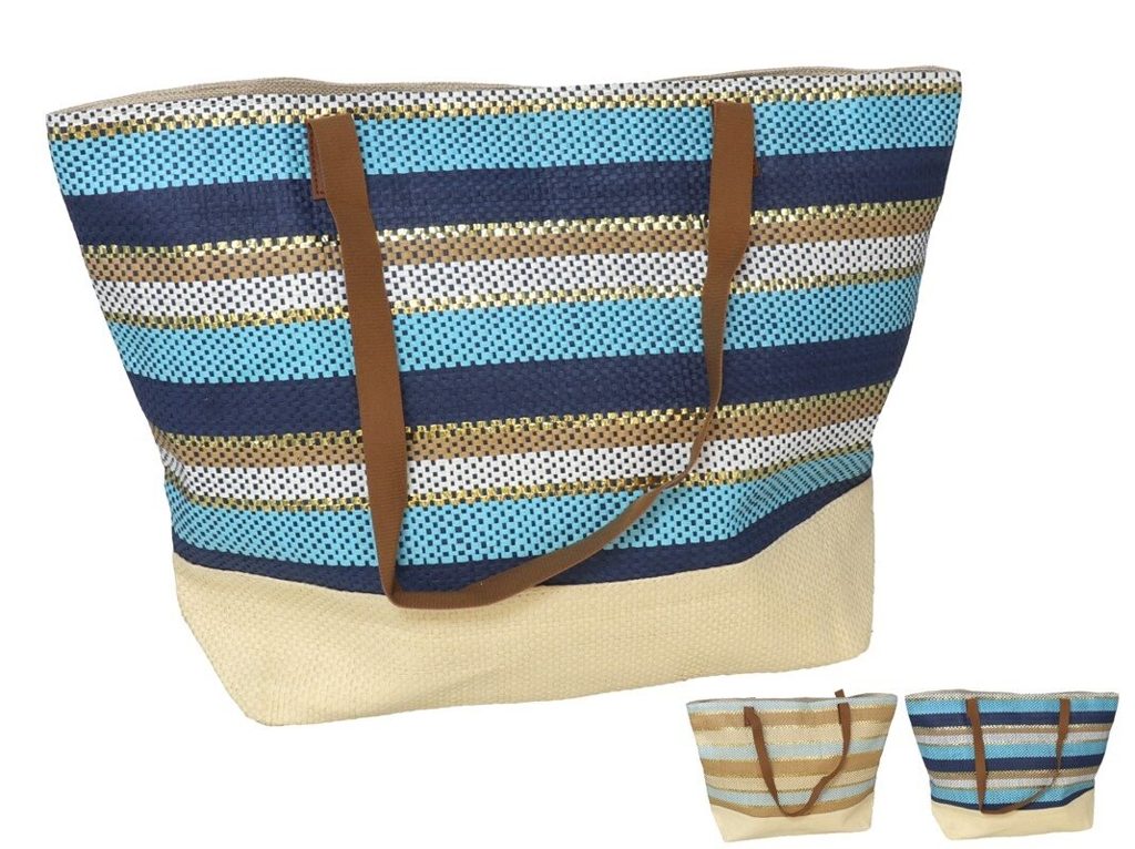 [142065] BOLSA PLAYA STRIPES AZUL/ROJO SURTIDO 51.5 X 36.5 CM