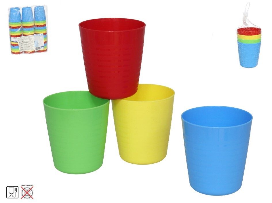 [142106] VASO PLAYA COLORES SURTIDOS 8 CM 4 UDS EN RED