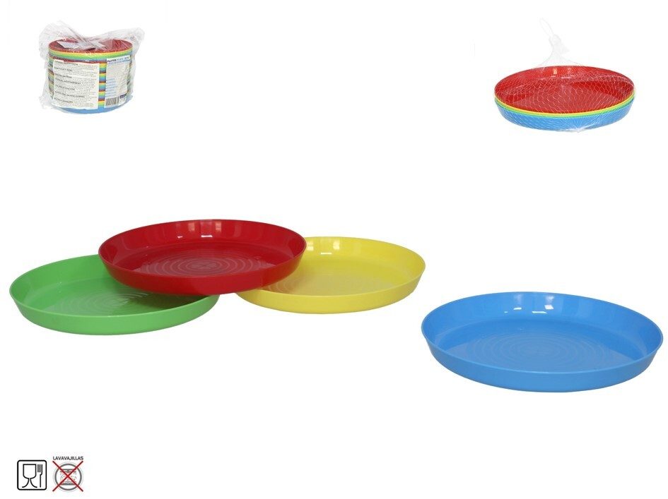 [142104] PLATOS PLAYA COLORES SURTIDOS 18.5 X 2 CM 4 UDS EN RED