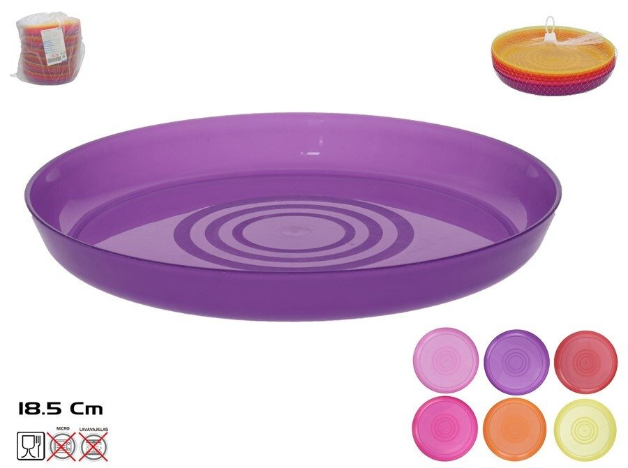 [142167] PLATOS PLASTICO SURTIDO COLORES 18.5 CM 6 UDS EN RED