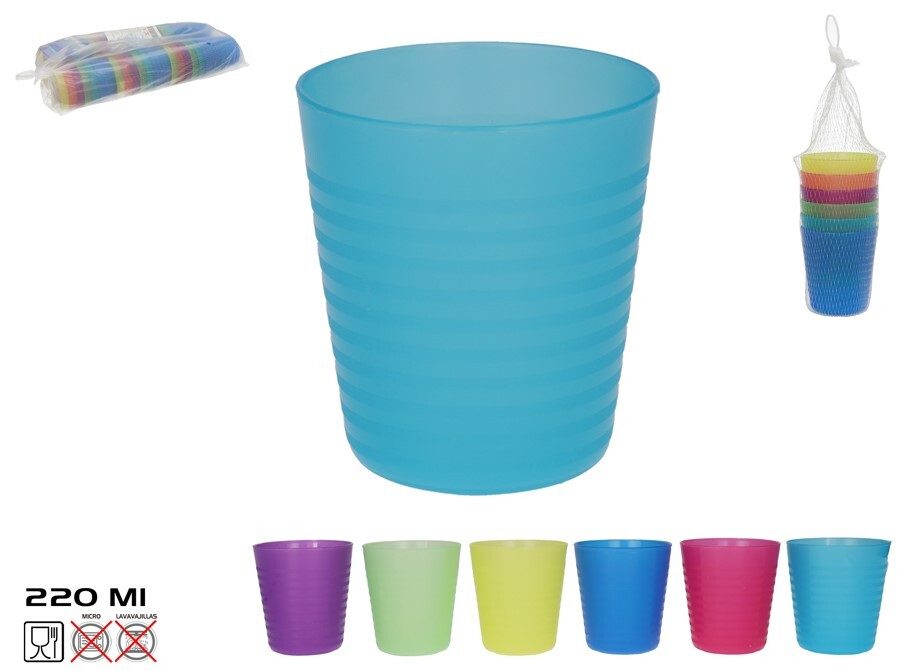 [142168] VASO PLASTICO SURTIDO COLORES 220 ML 6 UDS EN RED