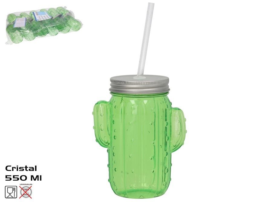 [142184] VASO CACTUS CON CAÑITA 550 ML