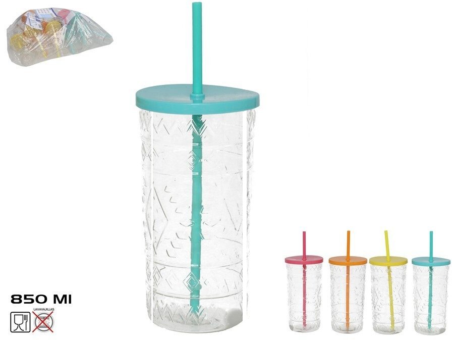 [142188] VASO TROPICAL CON CAÑITA 850 ML