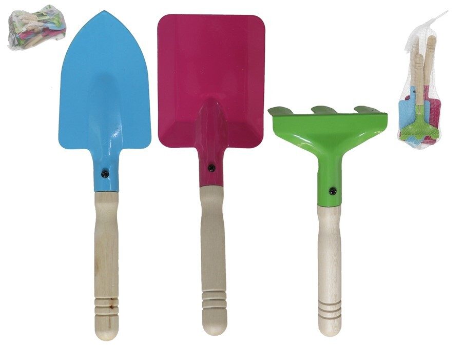 [142207] HERRAMIENTAS DE JARDIN COLORES 21.5 CM 3 UDS EN RED